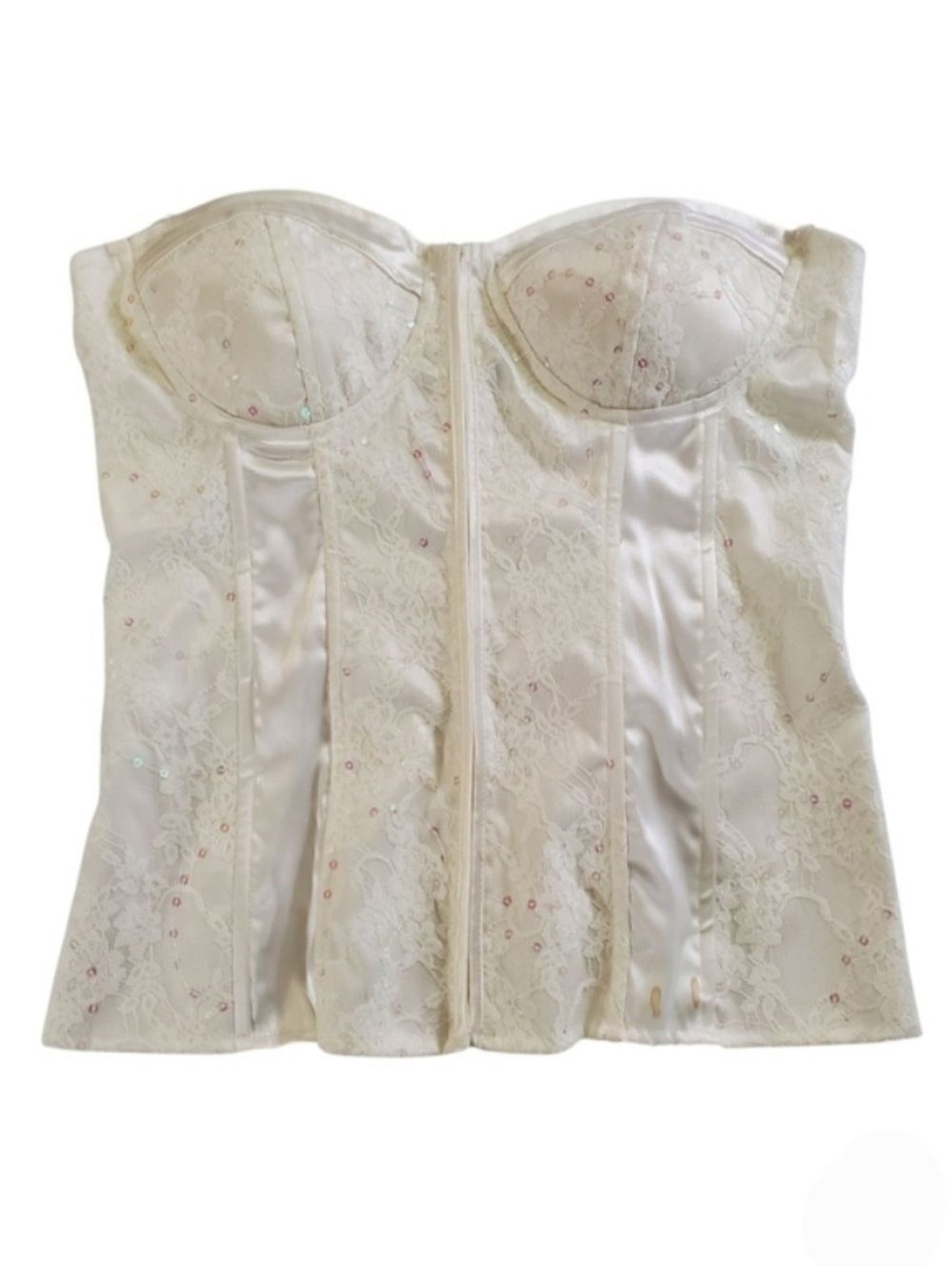 7595 * Wet Seal Lace Sequin Bustier Corset White Size XL NWT Deadstock 90s